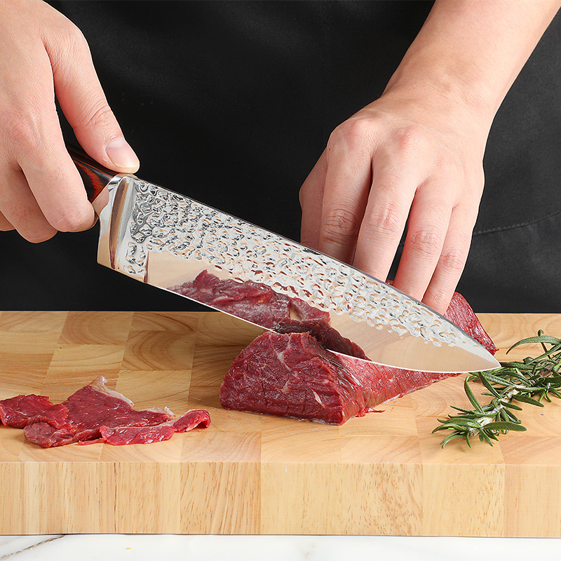 Jiameikang foreign Trade knife set: 15-piece hammer-textured forged chef knives, steel head colored wooden handle kitchen knives in stock Specification drawing
