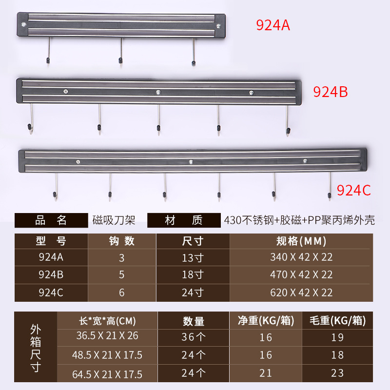 Suction cup type magnetic knife rack, kitchen stainless steel magnetic knife rack, household wall-mounted key storage tool full figure