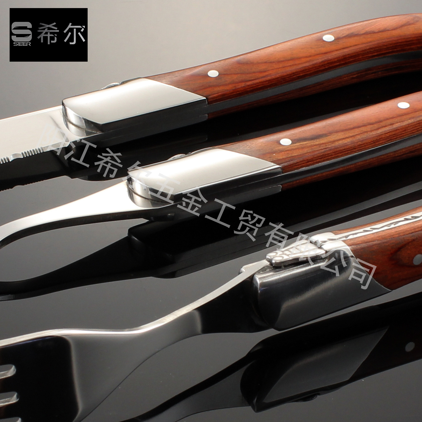 Wholesale of French Lagio Bee series steak forks and knives with colorful wooden handles, tableware, knives, forks and spoons details Picture