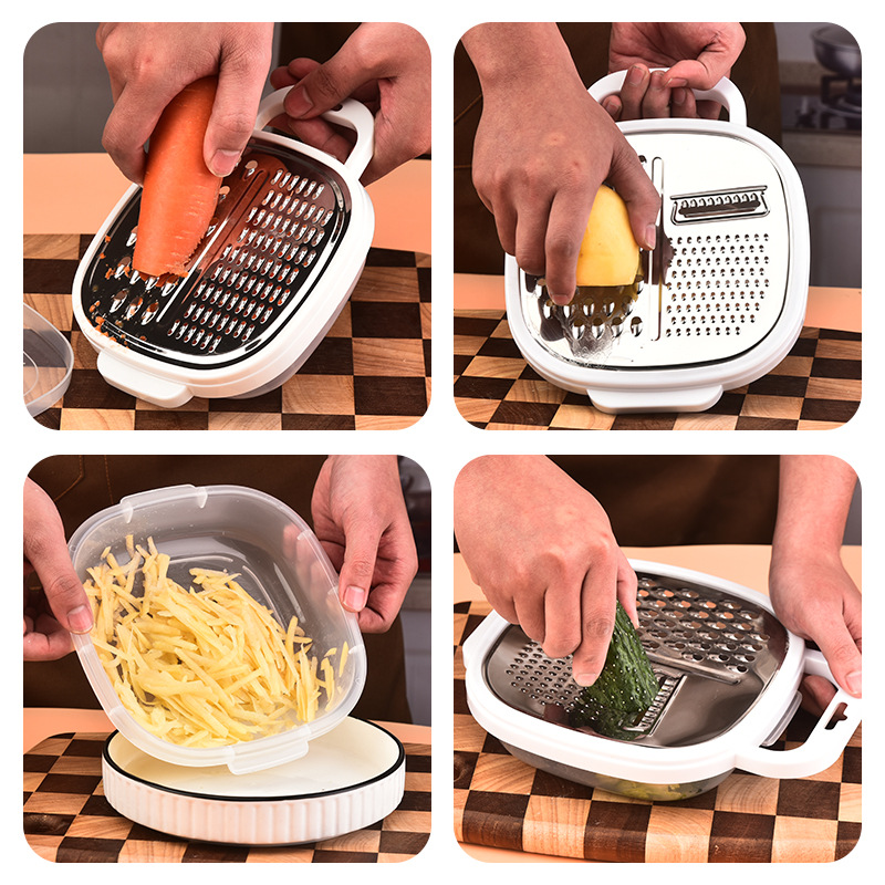 Stainless steel grater box, multi-purpose kitchen peeler, potato slicer, fruit and vegetable grater, wholesale grater box Specification drawing