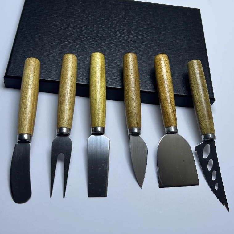 Factory stock: Stainless steel cheese knife, solid wood long-handled acacia butter knife, knife and fork tableware set, kitchen tools details Picture