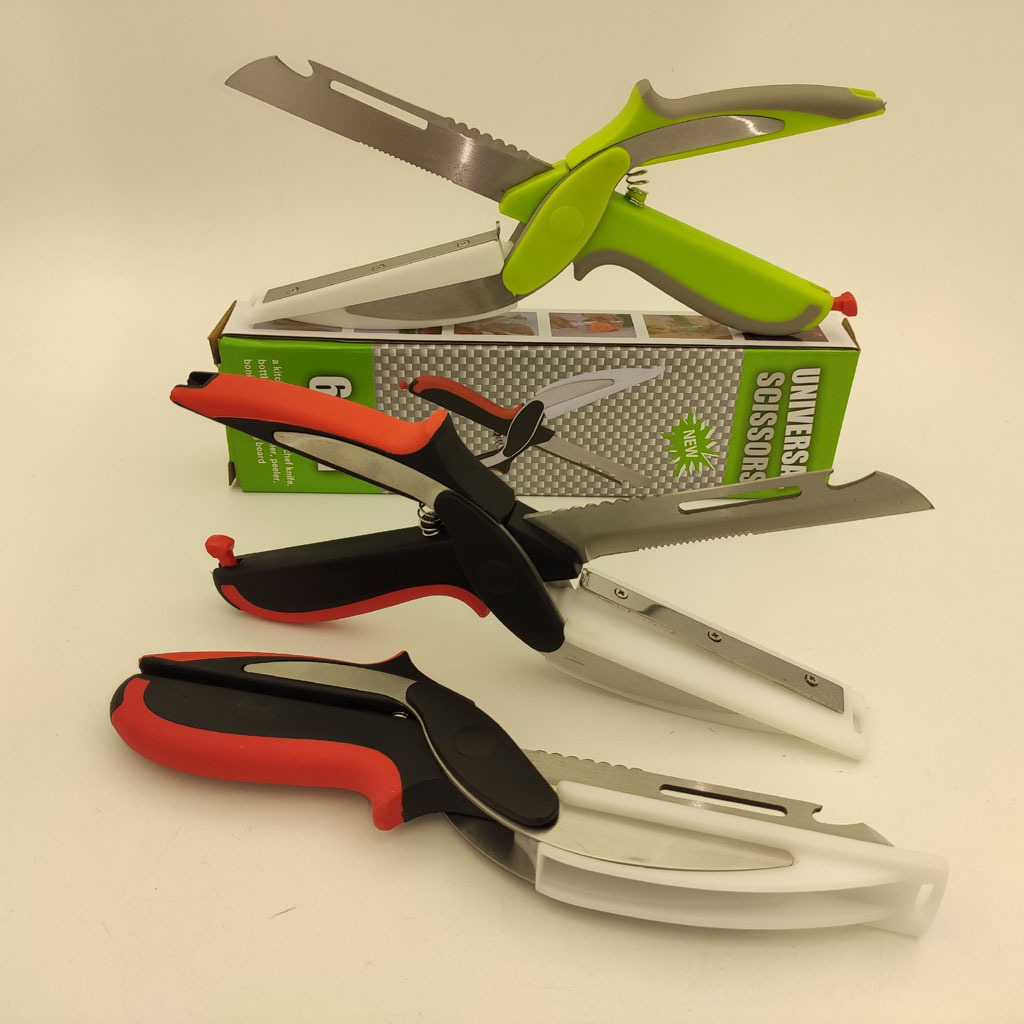 Stainless steel smart scissors six-in-one multi-functional kitchen fruit and vegetable scissors, chicken bone scissors, camping and picnic vegetable cutting scissors full figure