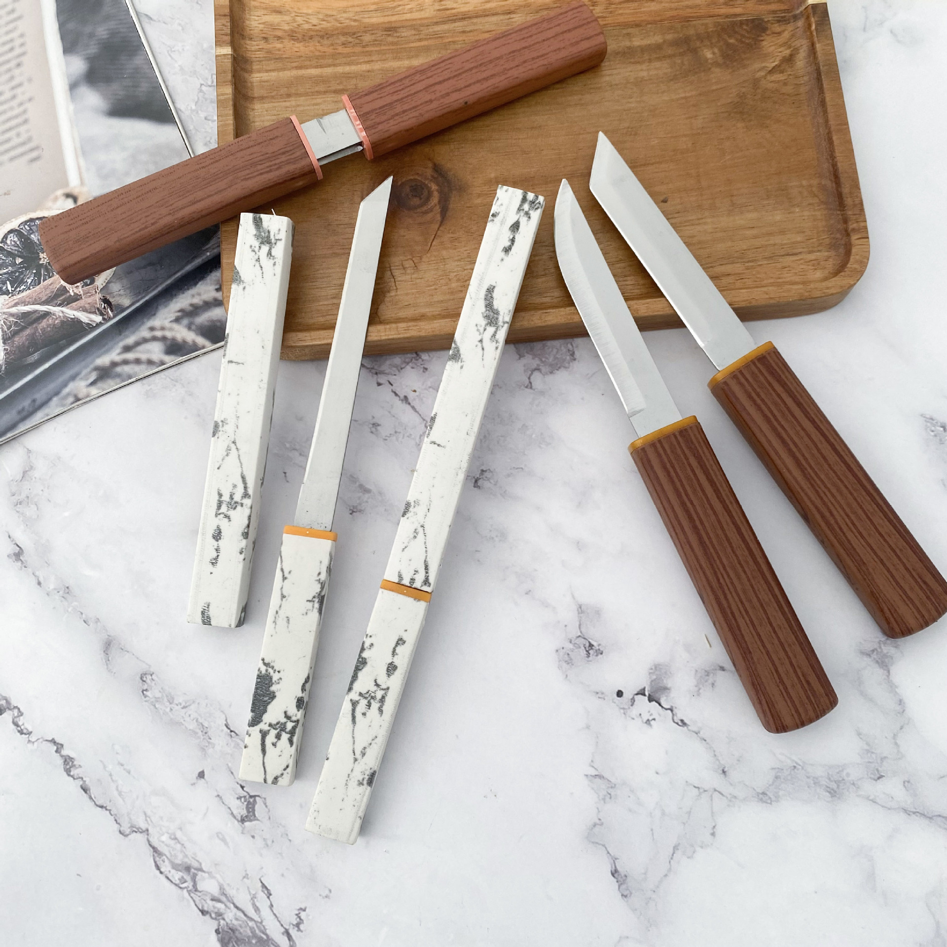 Factory stock of stainless steel small station boat knives, cloud ink knives, double dragon double knives, black-handled small straight knives with knife sleeves details Picture