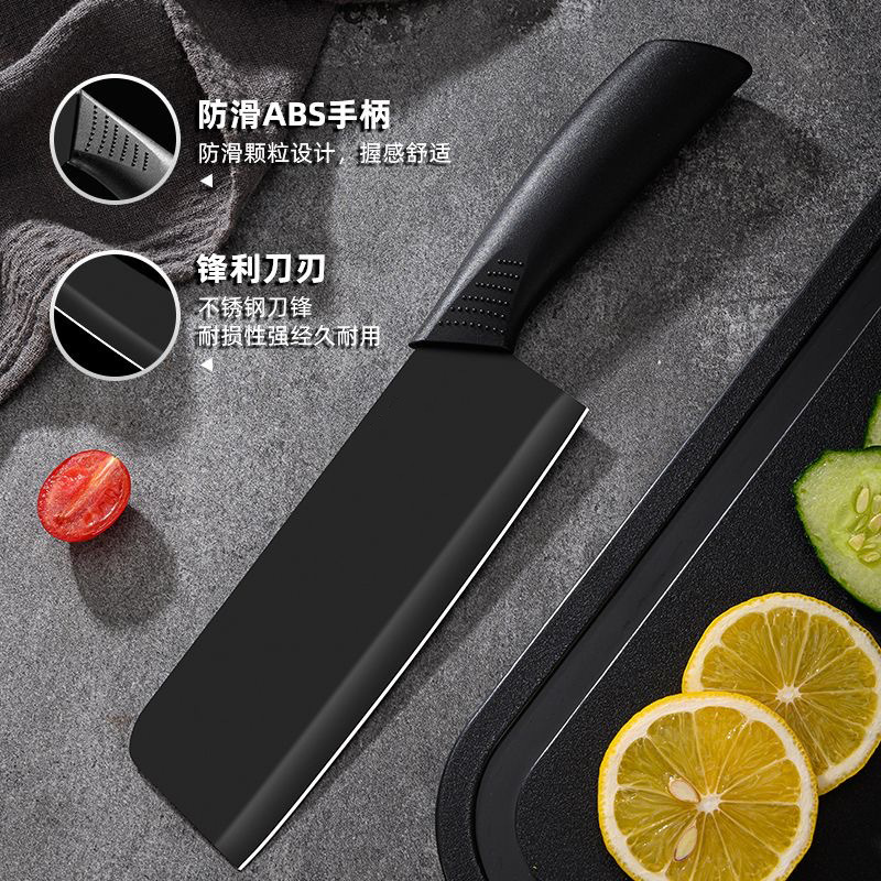 Yangjiang kitchen knife Black-edged stainless steel all-steel chopping knife, chef-specific meat and slicing kitchen knife, sharp knife set details Picture