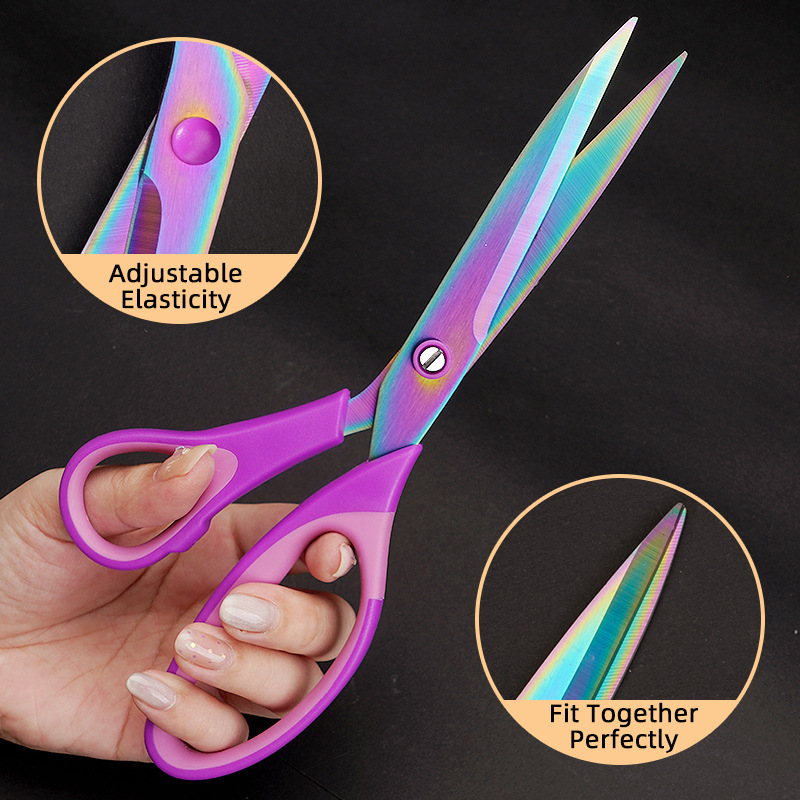 Stainless steel three-piece set, titanium-coated scissors, office scissors, household tailor scissors, sewing combination scissors, multi-functional hand scissors details Picture