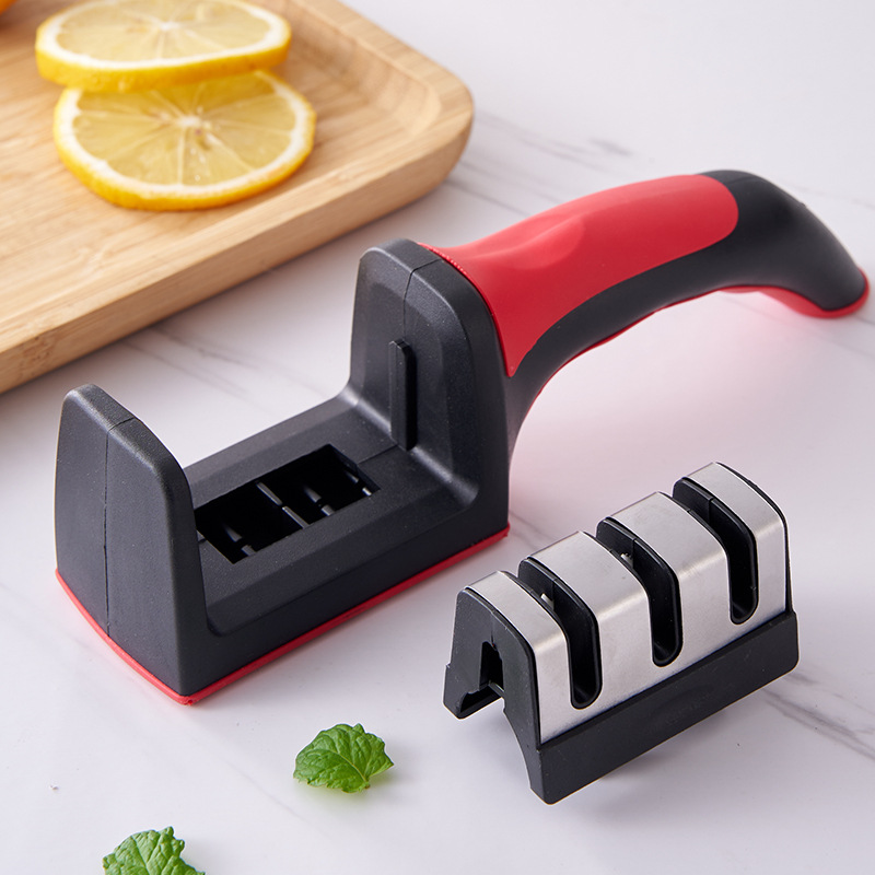 Three-section knife sharpener, a popular tungsten steel knife sharpener for home use, a quick sharpening tool for scissors, wholesale whetstones from street stalls Specification drawing