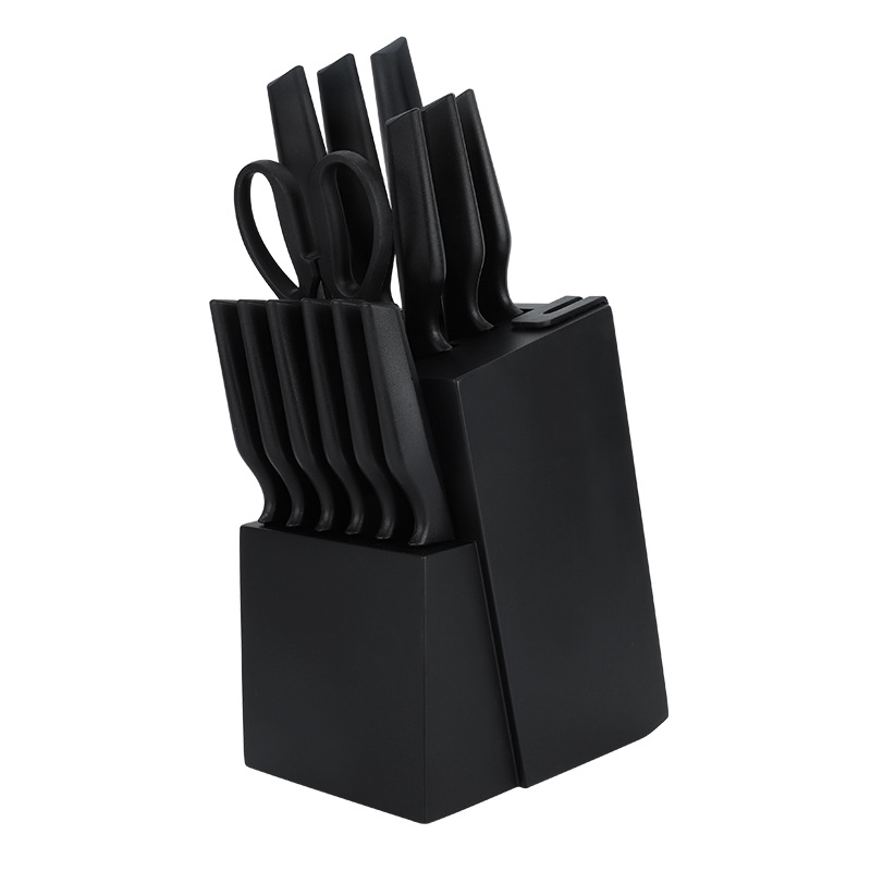 A 14-piece set of kitchen knives in stock for export, with a solid wood knife holder for convenient storage. Complete kitchen combination Item Picture