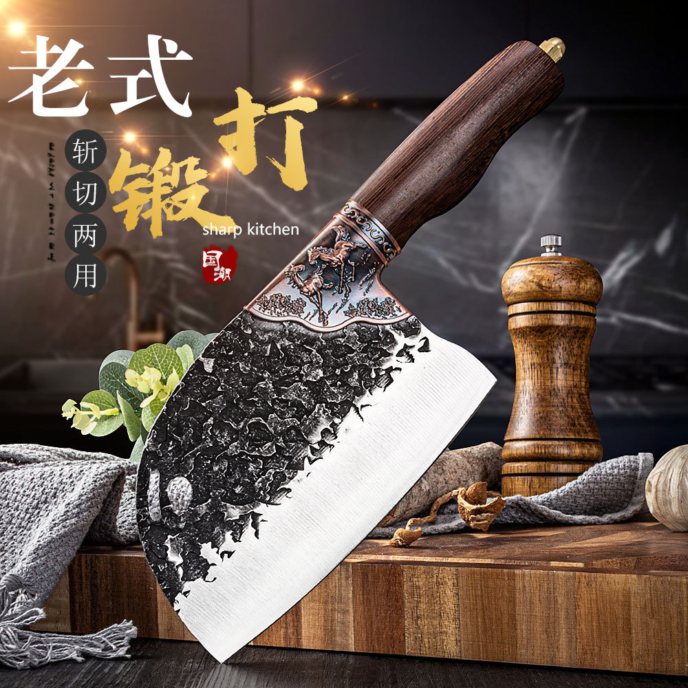 The manufacturer's batch of shaking fast internet-famous hand-forged kitchen knives, Ma Dao Gong Cheng round-head knives, old man knives, and dual-purpose knives for chopping and slicing details Picture