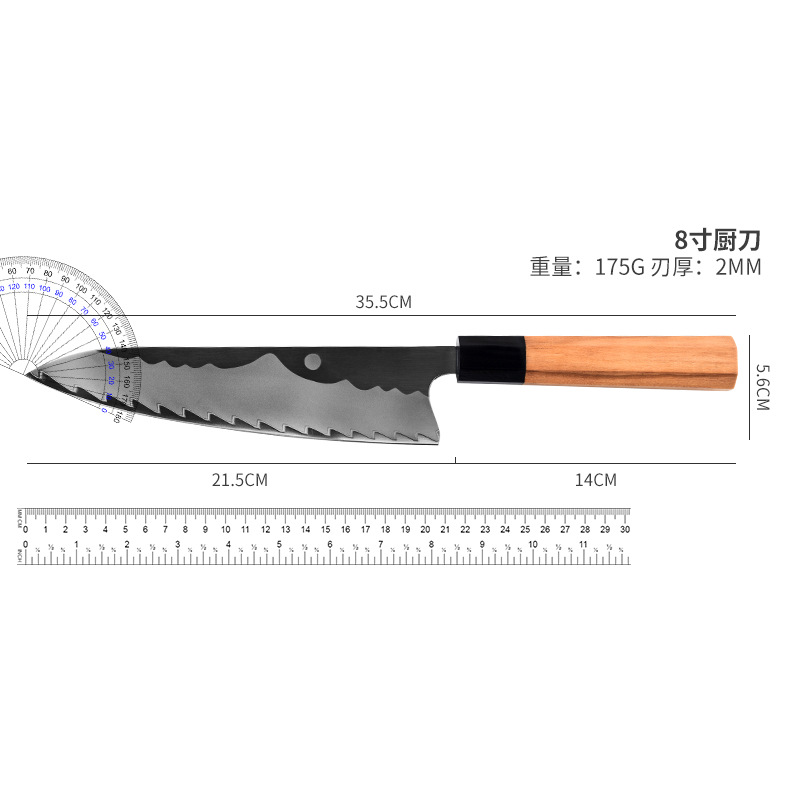 Octagonal handle steel chef's knife, Japanese chef's knife, home kitchen hair-cutting knife, meat cutting knife, handmade Application Scenario