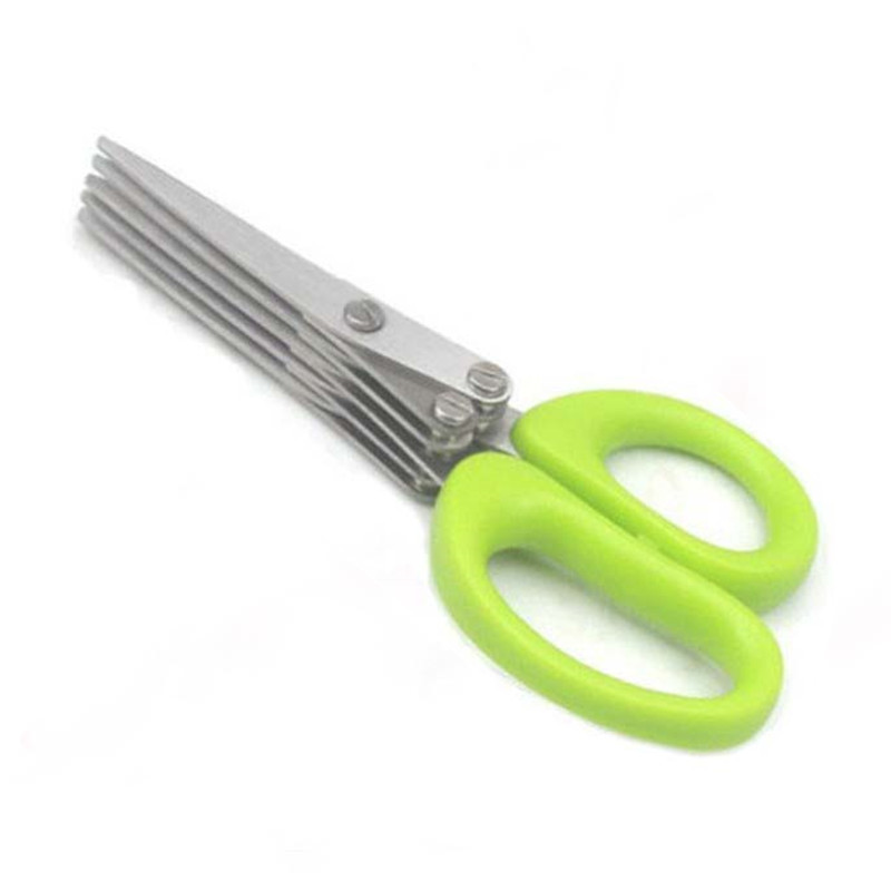 Five-layer scallion scissors, creative stainless steel kitchen scissors, spice and seaweed minced food scissors, office paper shredders Specification drawing