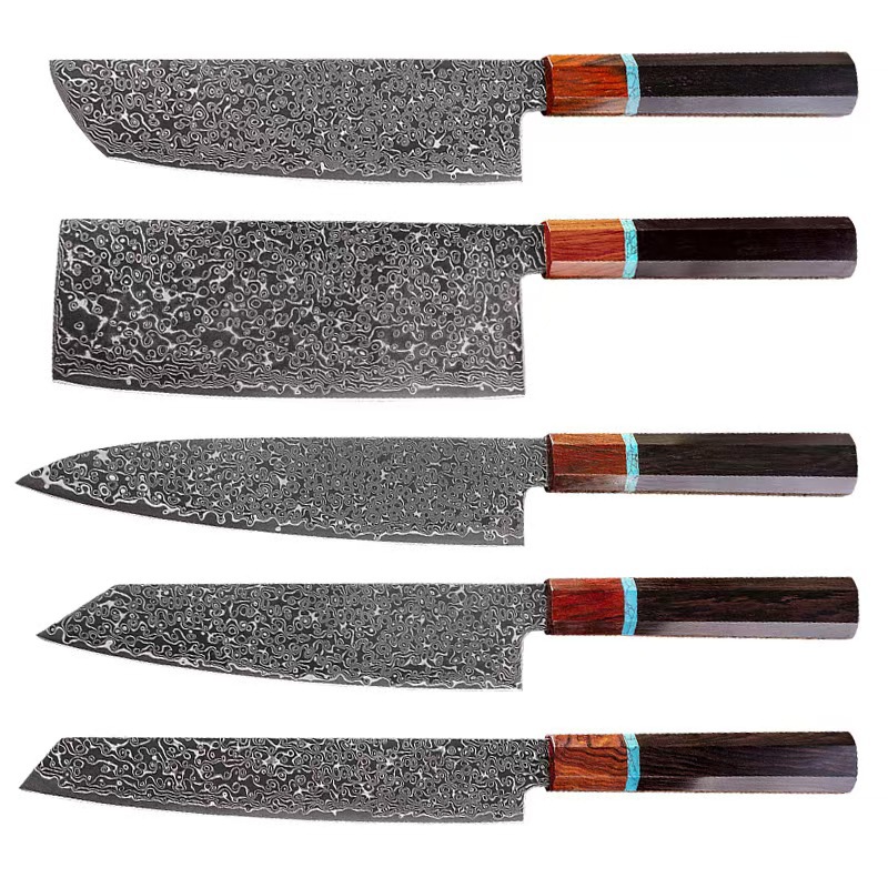 Damascus Steel VG10 set of knives, chef's Japanese octagonal handle cooking knife, cross-border export knife Item Picture