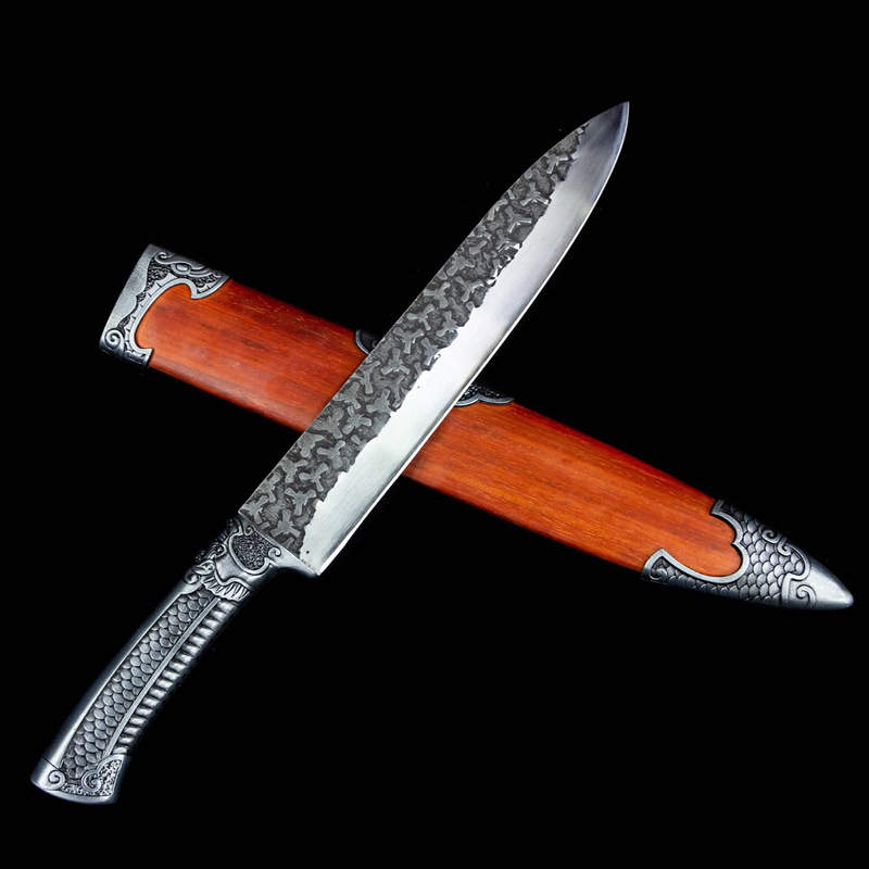 Longquan City cooking knives, kitchen knives, household frozen meat knives, cutting knives, one-piece hand-forged kitchen knives Specification drawing