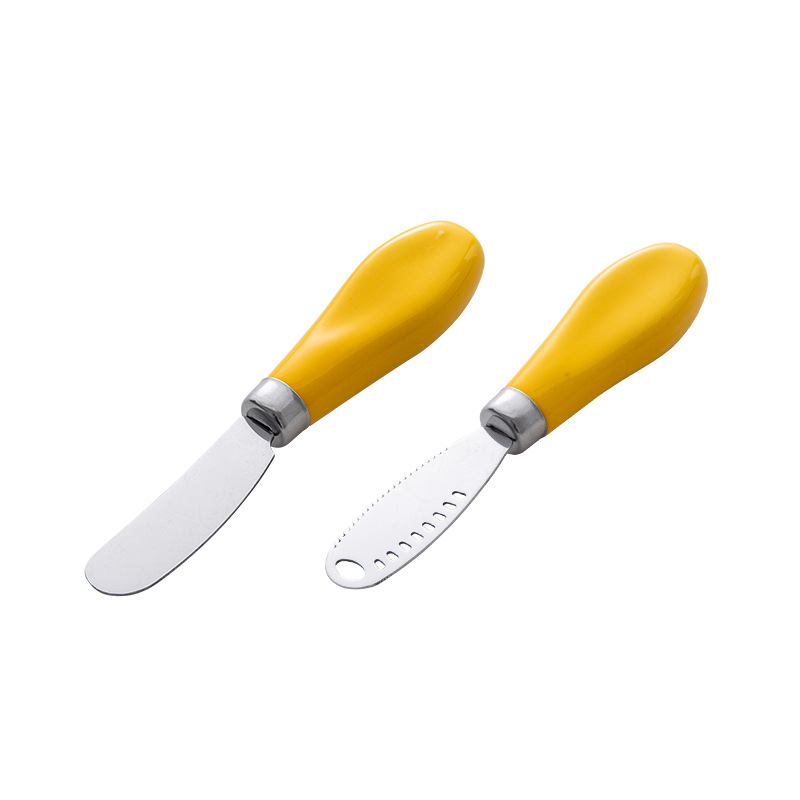 Cross-border stainless steel cheese and butter knife with ceramic handle, multi-functional spreading knife for cheese, jam, cream and peanut butter Item Picture