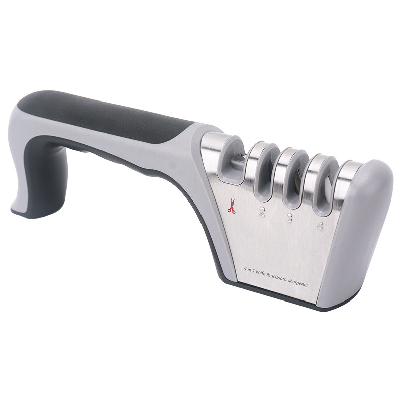 New household four-segment knife sharpener, tungsten steel, diamond sand, ceramic handheld knife sharpener, suitable for sharpening kitchen knives and scissors Item Picture