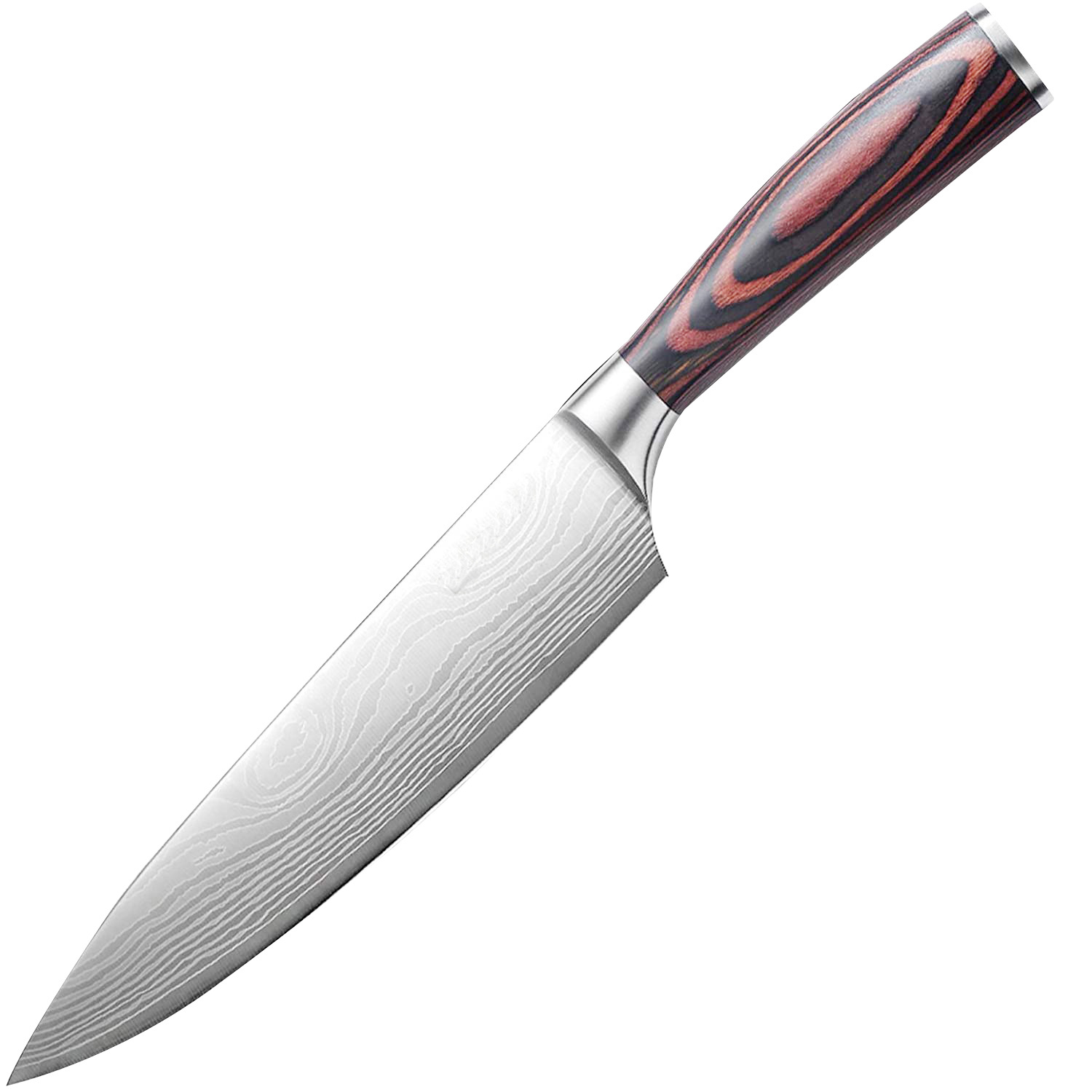 Cross-border best-selling 8-inch chef's knife, high-carbon stainless steel sharp kitchen knife, colored wooden handle Damascus pattern chef's knife Item Picture