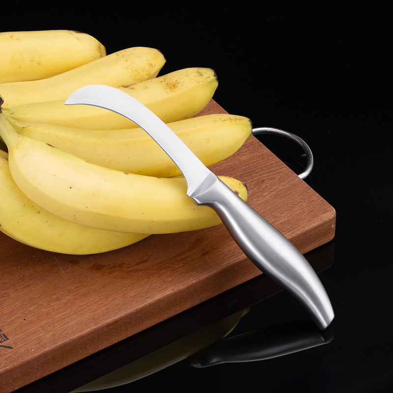 Stainless steel fruit knife, pineapple knife, integrated banana, multi-functional fruit and leek knife, fruit store household peeling curved knife details Picture