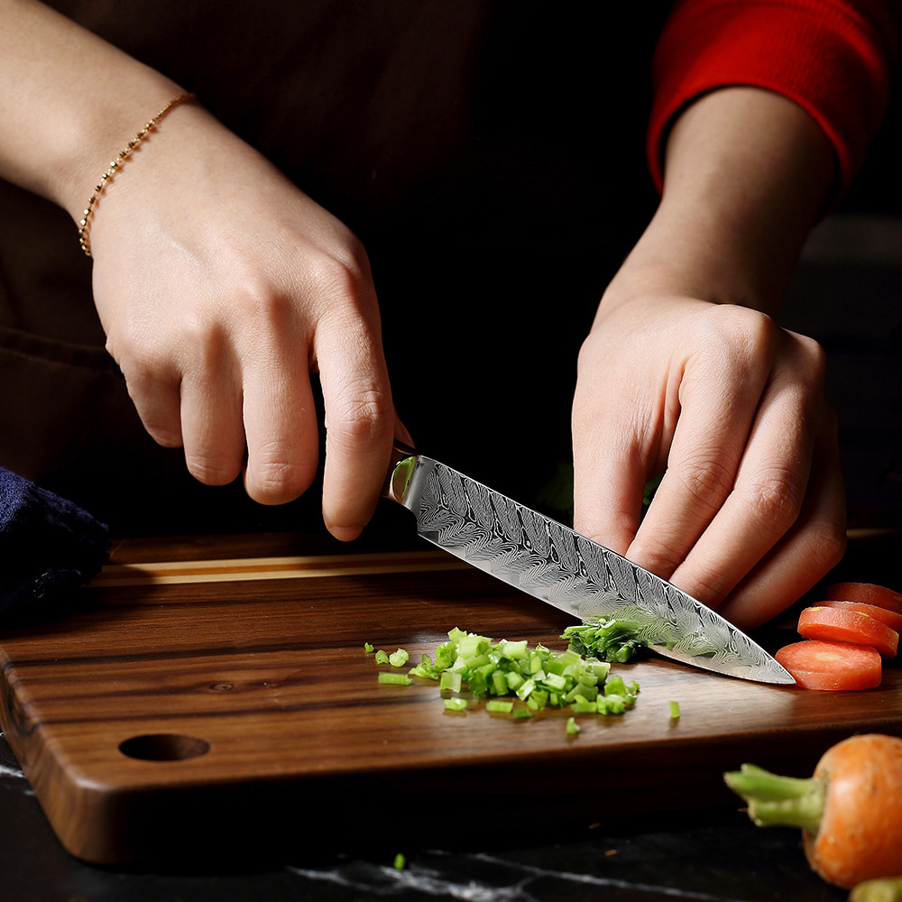 Damascus forged sharp camping knife, hand-held meat and fruit knife, household kitchen steak cutting all-purpose knife details Picture