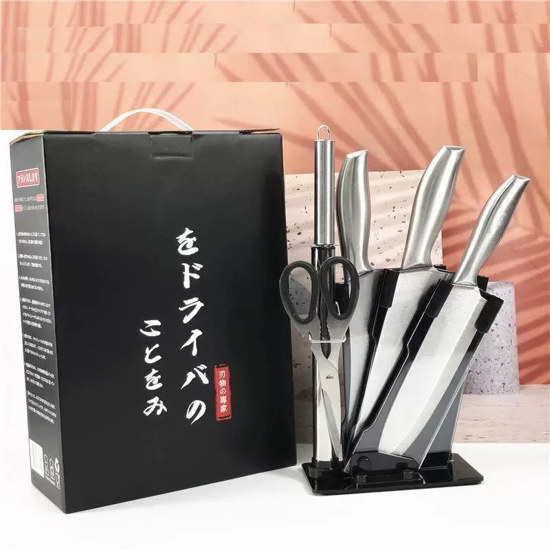 Acrylic knife holder, all-steel handle, six-piece set, kitchen knives, slicing knives, household kitchen knife set, kitchen gift knife set details Picture