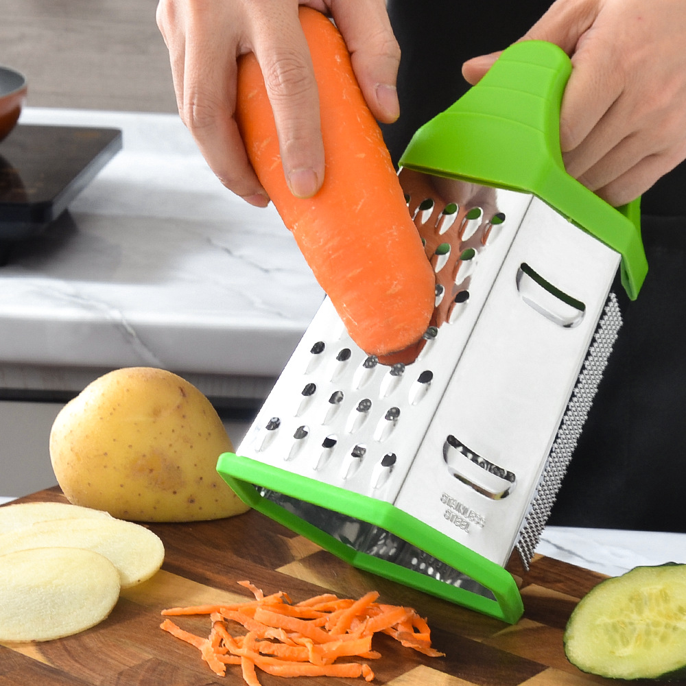 Wholesale stainless steel grilles, daily kitchenware, six-sided grilles for potatoes, radishes and cheese, multi-functional vegetable slicers Specification drawing