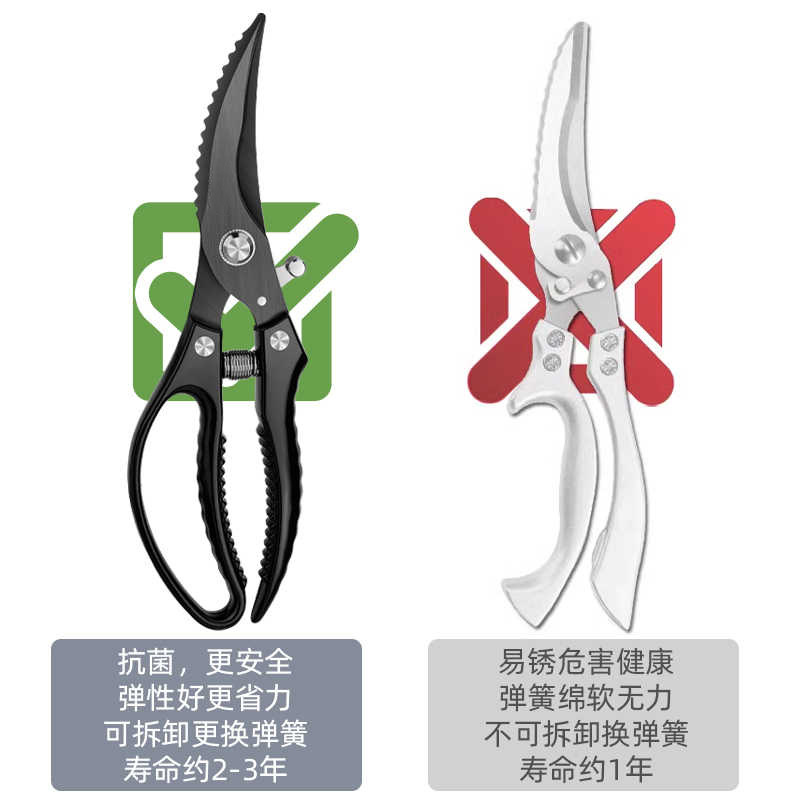 German kitchen scissors, specially designed for cutting chicken, duck and goose bones, black titanium stainless steel multi-functional imported food scissors Application Scenario