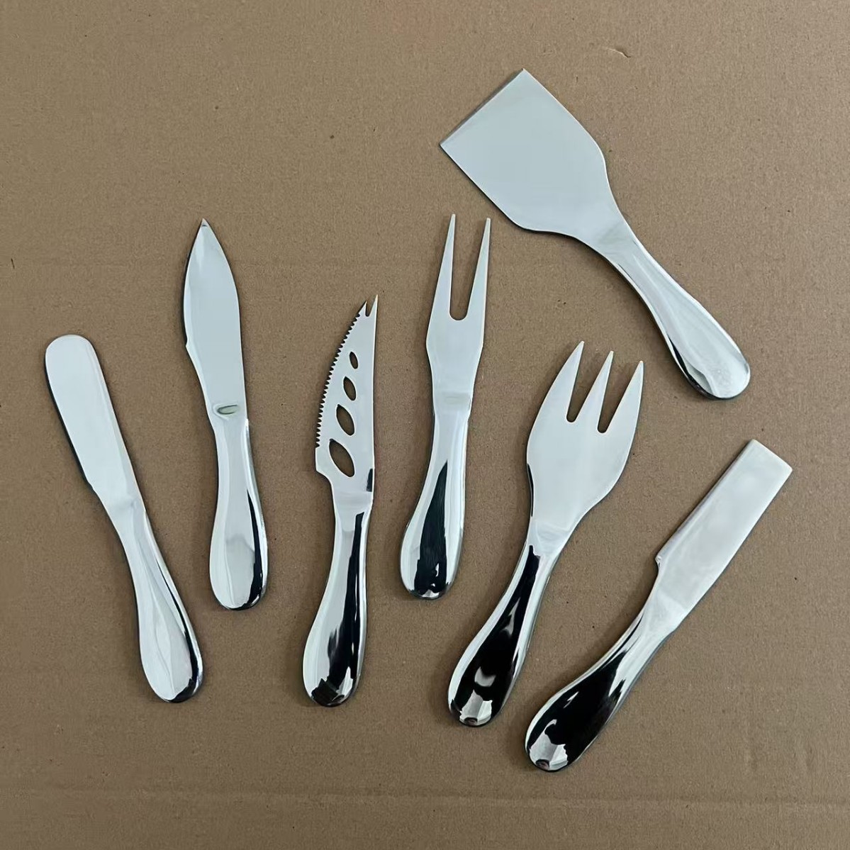 Cross-border cheese knife set, all-stainless steel butter knife, pizza knife, cheese fork, butter cutter, cake knife and fork in stock details Picture