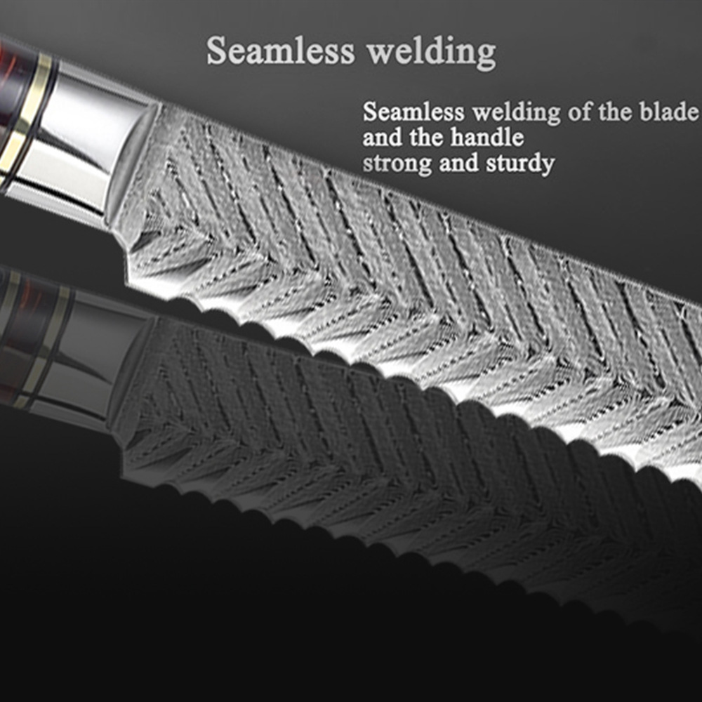 Honeycomb handle 8-inch bread knife, cross-border Damascus steel VG10 serrated knife, baking kitchen cheese slicing knife Specification drawing