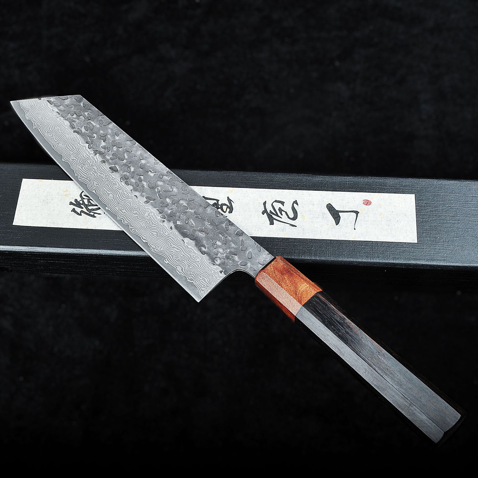 Damascus black hammer pattern octagonal heavy bamboo handle cutting pair knife, Japanese chef knife, kitchen knife, ox knife manufacturer wholesale full figure