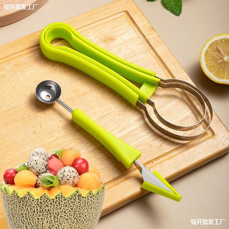 Fruit platter knife set, ball digger, carved melon naan maker, three-in-one work spoon, diy embossed ball spoon design details Picture