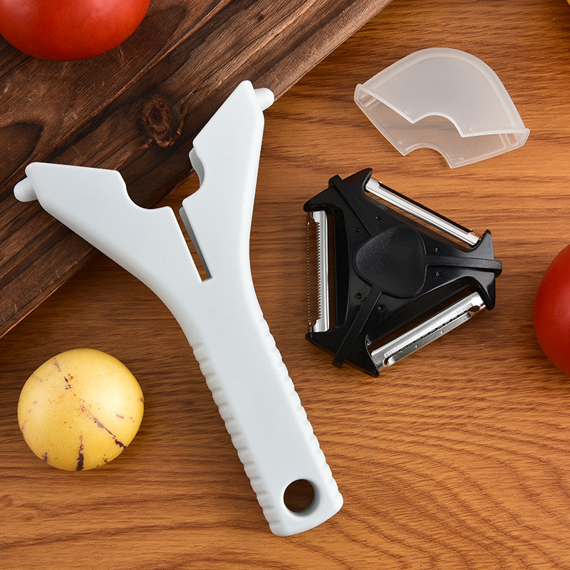 Plastic-handled fruit and vegetable grater, easy to store, three-in-one stainless steel cucumber grater, multi-functional peeler, and scraper details Picture