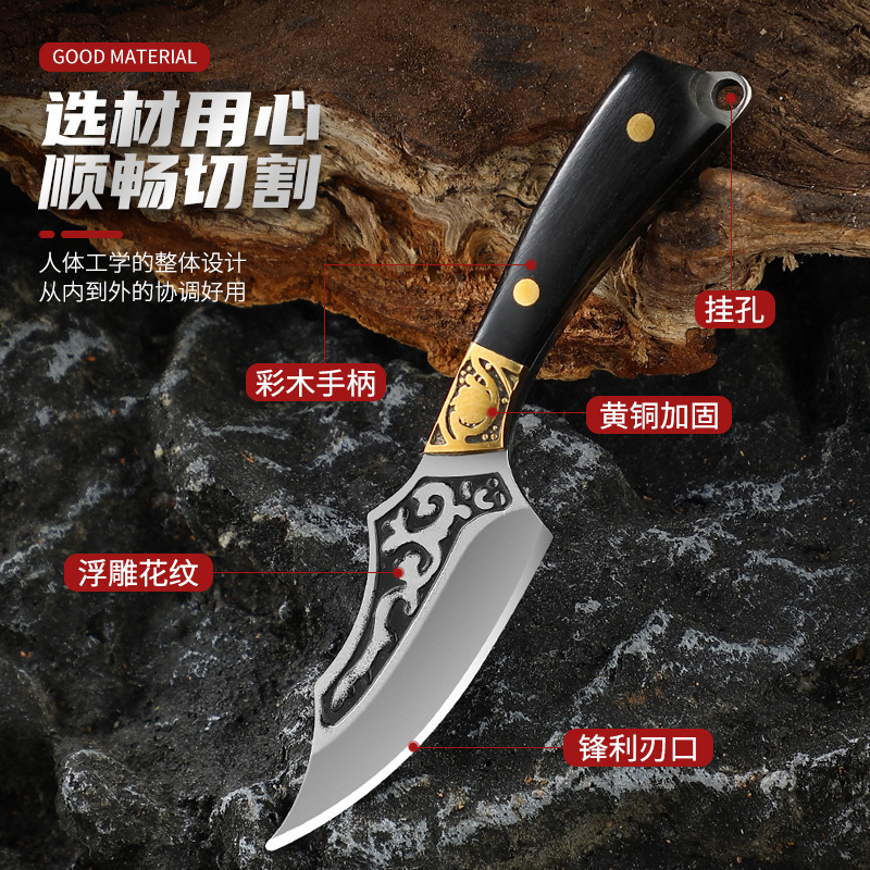 New mini keychain straight knife pendant, sharp express unboxing knife, exquisite brass and wood pattern knife details Picture