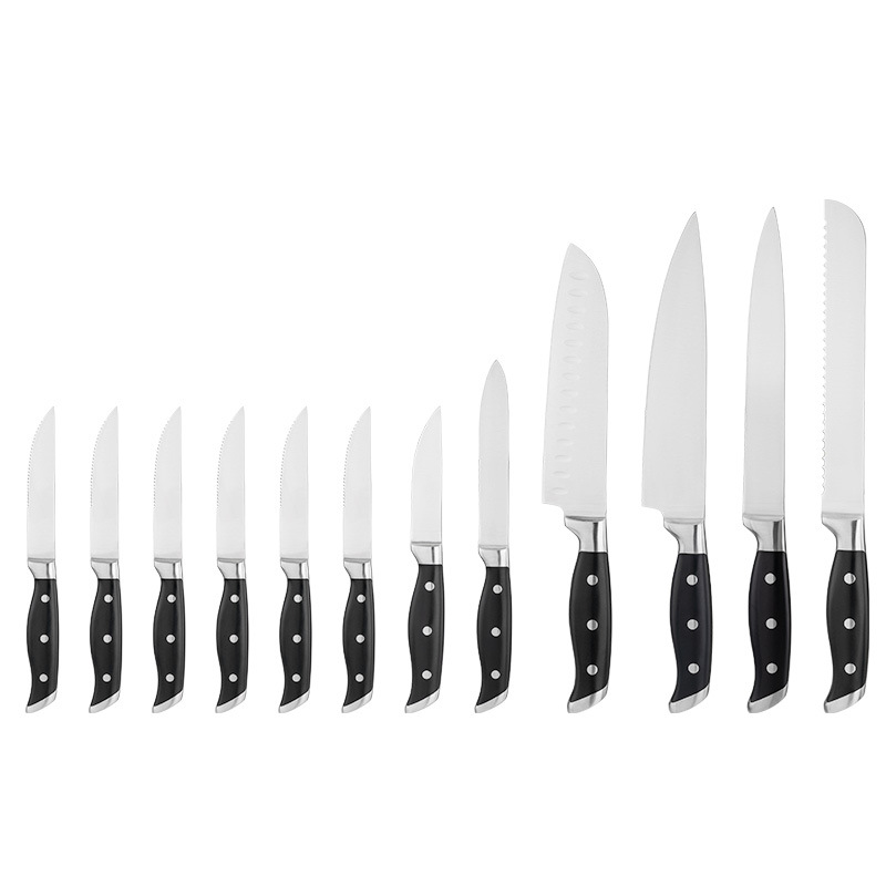 Cross-border steel-head knife casting double steel-head ABS chef knife, stainless steel steel-head knife set, fruit knife, bread knife Item Picture
