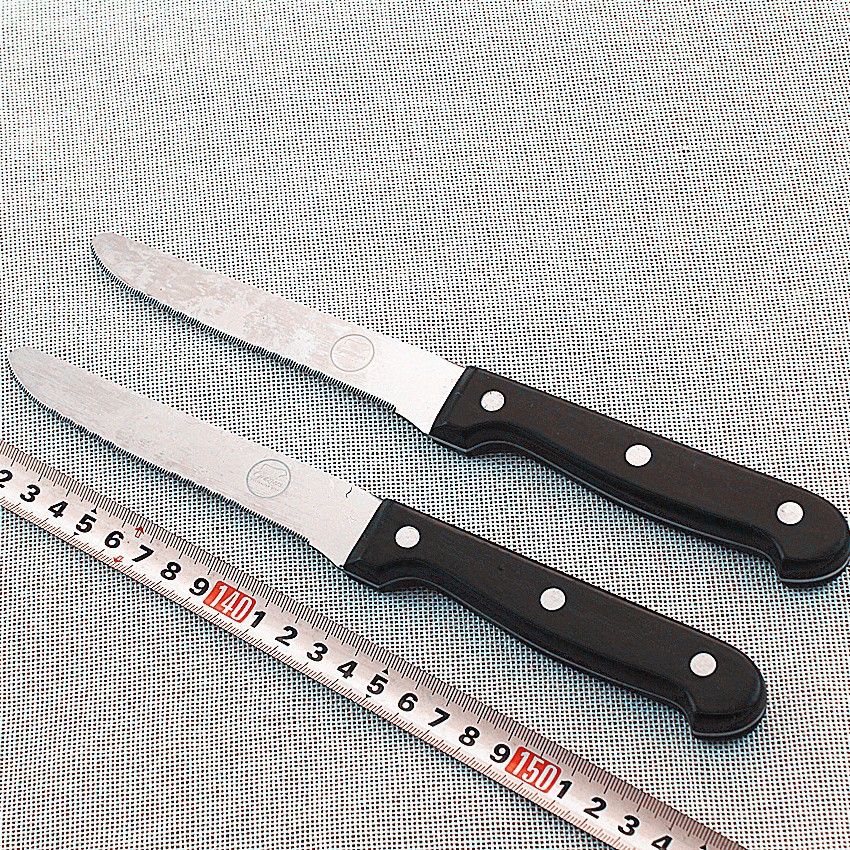 Cross-border kitchen tableware, stainless steel steak and Western tableware, black plastic handle, PP steak knife, electric wood handle steak knife Specification drawing