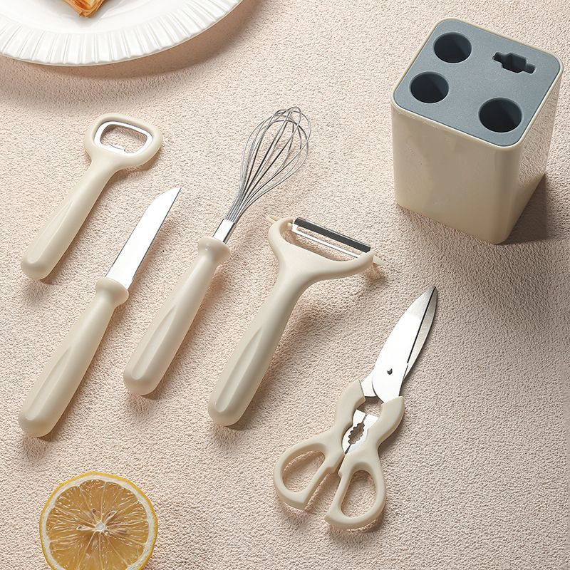 A set of kitchen stainless steel scissors, a multi-functional cutting tool for household complementary foods, and six small kitchen tools Specification drawing