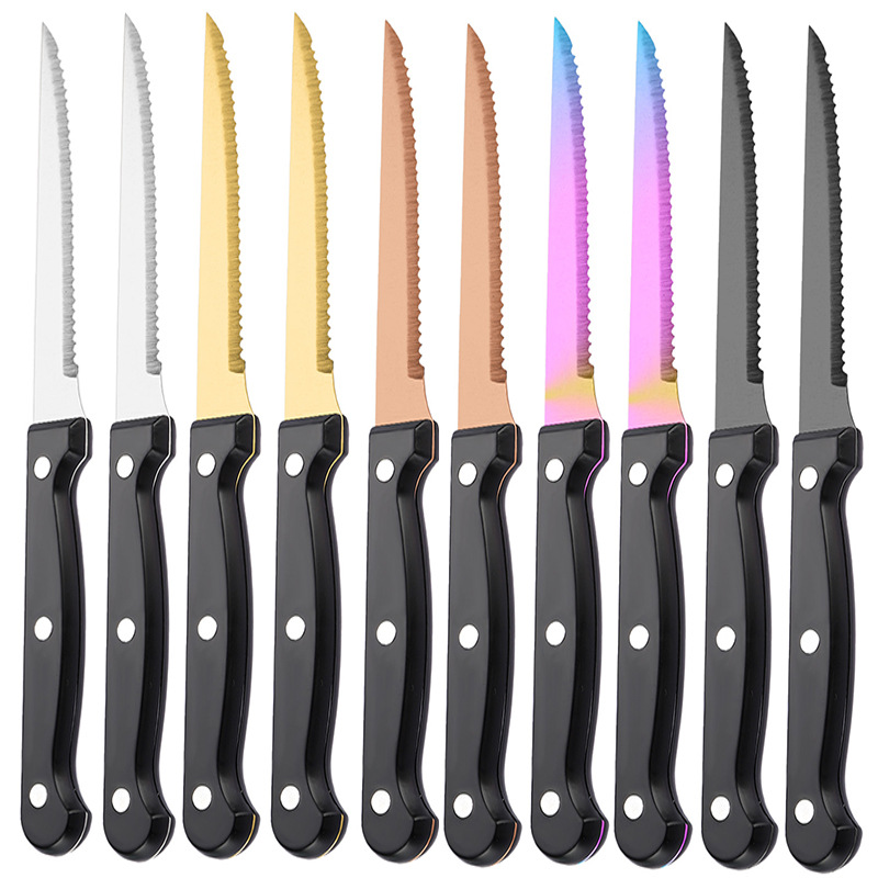 4.5-inch Western-style steak knife from the original manufacturer, cross-border stock, serrated knife, PP black extended handle steak knife full figure