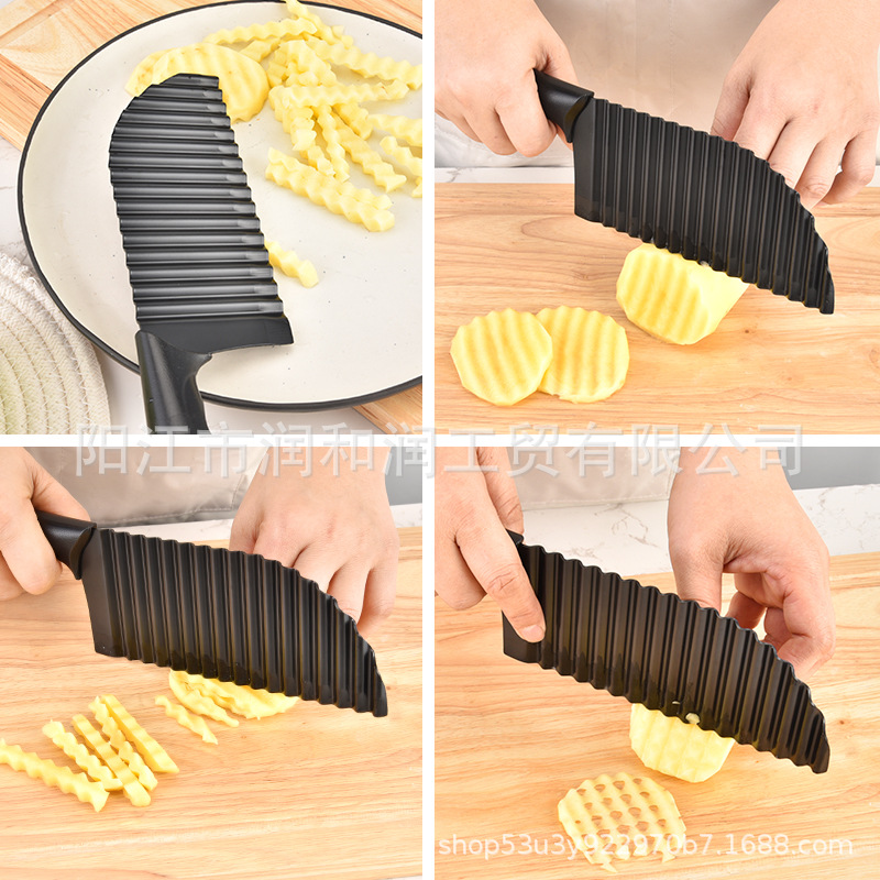 Foreign trade stainless steel wolf-tooth potato knife, wavy potato chip knife, French fries cutter, strip cutter, flower cutter, kitchen household Application Scenario