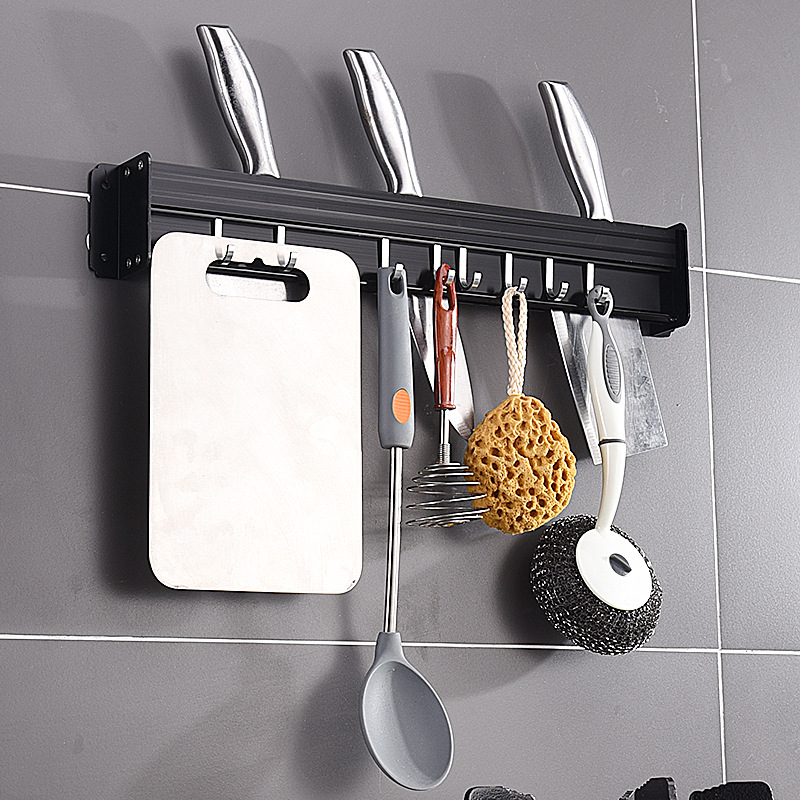 Non-drilling knife rack, kitchenware, multi-functional hook storage rack, wall-mounted knife, thickened space aluminum storage rack full figure