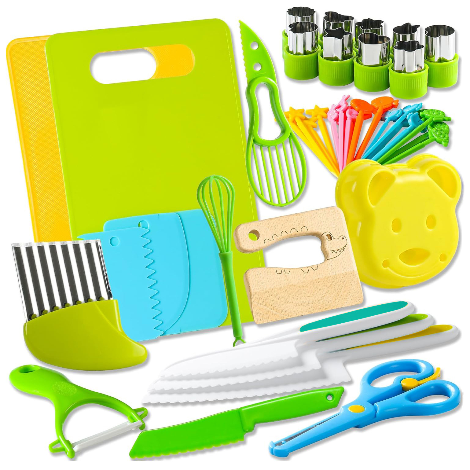 New children's fruit knife tool set, scissors, cutting board, fruit, vegetable and potato cutter, plastic children's safety knife full figure