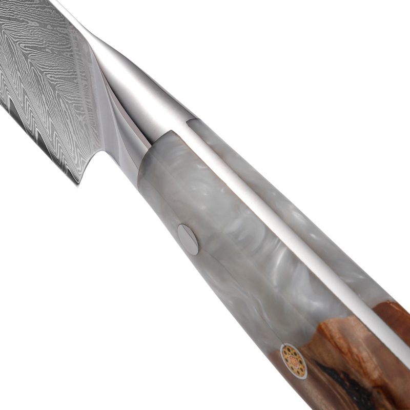 VG10 steel core Damascus steel chef knife, kitchen knife, resin-stabilized wood handle, high-end kitchen knife, slicing knife Application Scenario