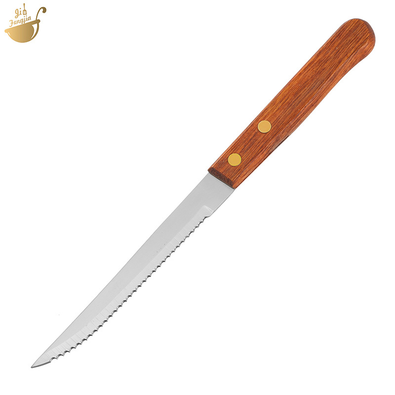 Solid wood steak knife, household serrated, hotel household stainless steel steak knife, kitchen Western food knife, tableware knife and fork knife Item Picture