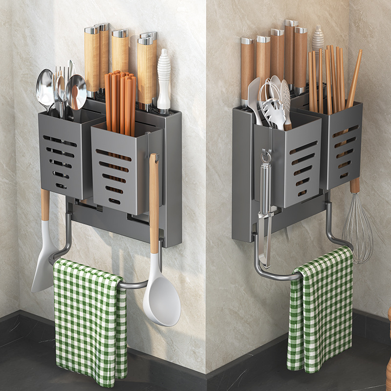 Multi-functional knife rack, chopstick holder, tool hanger, rag storage rack, no drilling required, wall-mounted kitchen rack, cross-border direct supply Specification drawing