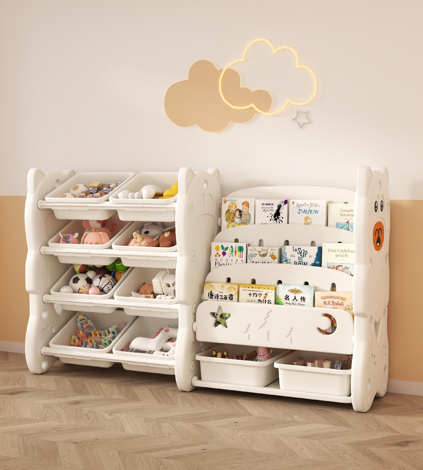 Star Factory Children's toy bookshelf, two-in-one storage rack, baby floor-standing home baby toy organization box, storage cabinet, storage rack, storage box, can be assembled, portable, lightweight, sturdy, three-layer, four-layer, five-layer children's storage wonder details Picture