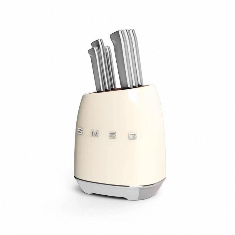 SMEG SMEG's popular cream-style kitchen stainless steel knife set with a retro 7-piece knife rack in stock Item Picture