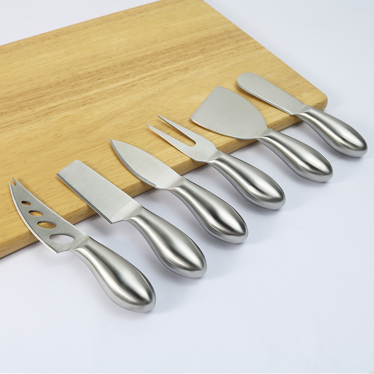 Cross-border stainless steel cheese knife set, hollow handle meat slicer and fork, butter knife, spatula, cheese knife 6-piece gift box full figure