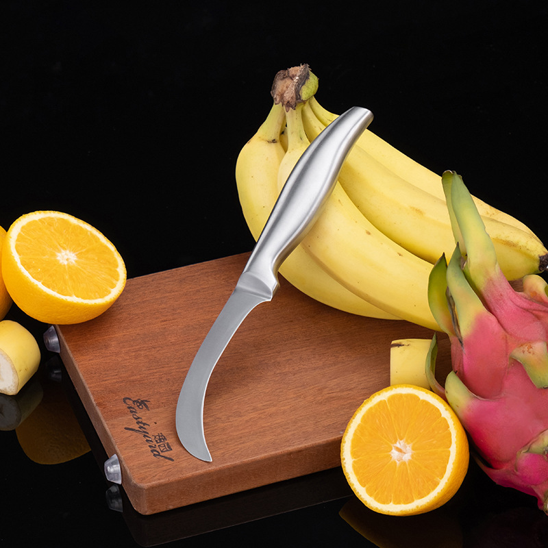 Stainless steel fruit knife, pineapple knife, integrated banana, multi-functional fruit and leek knife, fruit store household peeling curved knife full figure