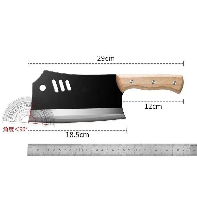 Household kitchen knife, thickened stainless steel bone-cutting knife, sharp knife for cutting bones and meat, chef's knife, commercial wooden-handled bone-cutting knife Application Scenario