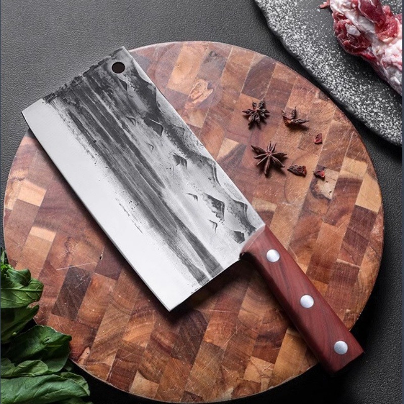 Yangjiang forged one-piece keel widened blade chef's knife professional sharp bone cutting and chopping knife wavy pattern chopping Specification drawing