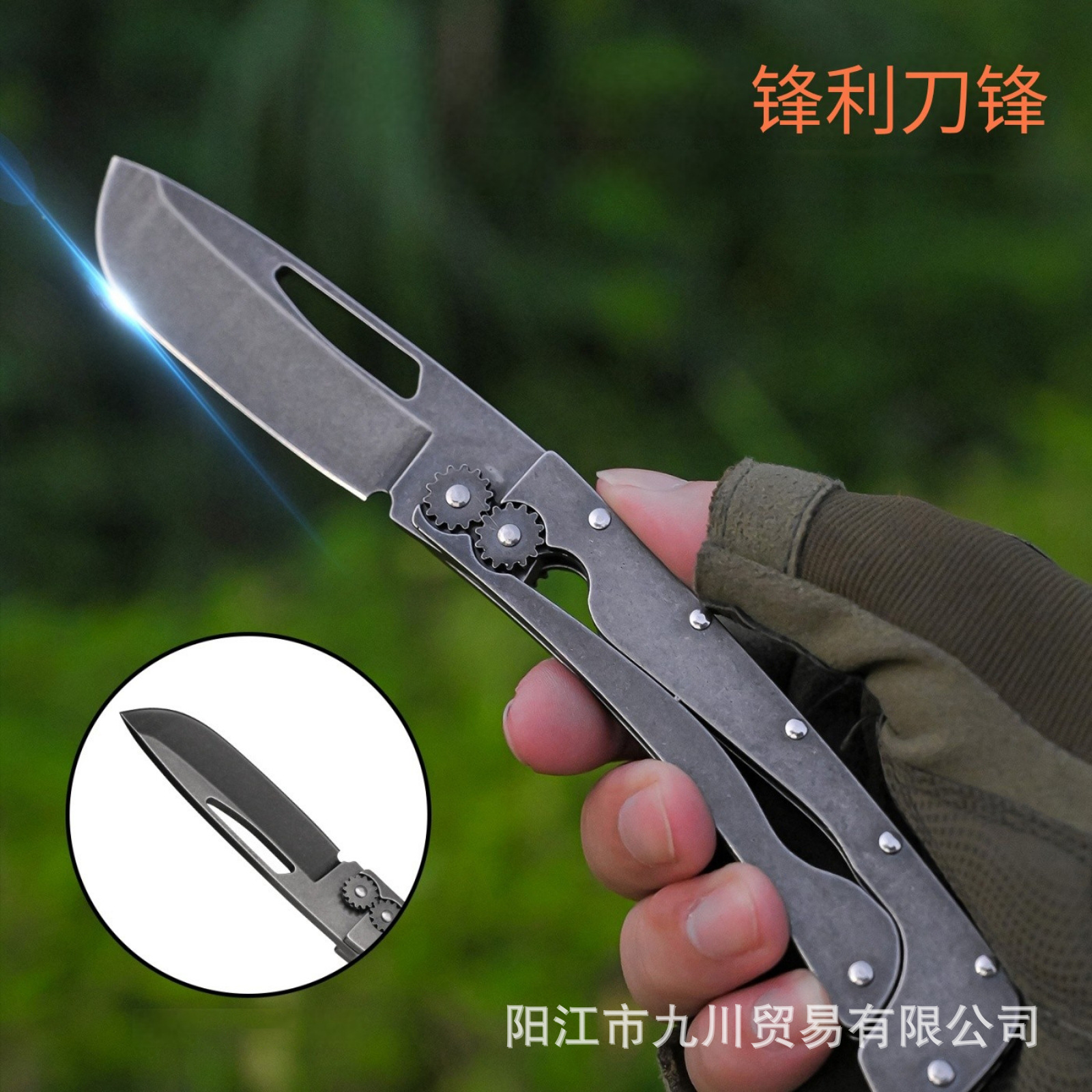 New sharp blade retro foldable portable outdoor camping multi-functional handle meat knife [with Gift box] details Picture