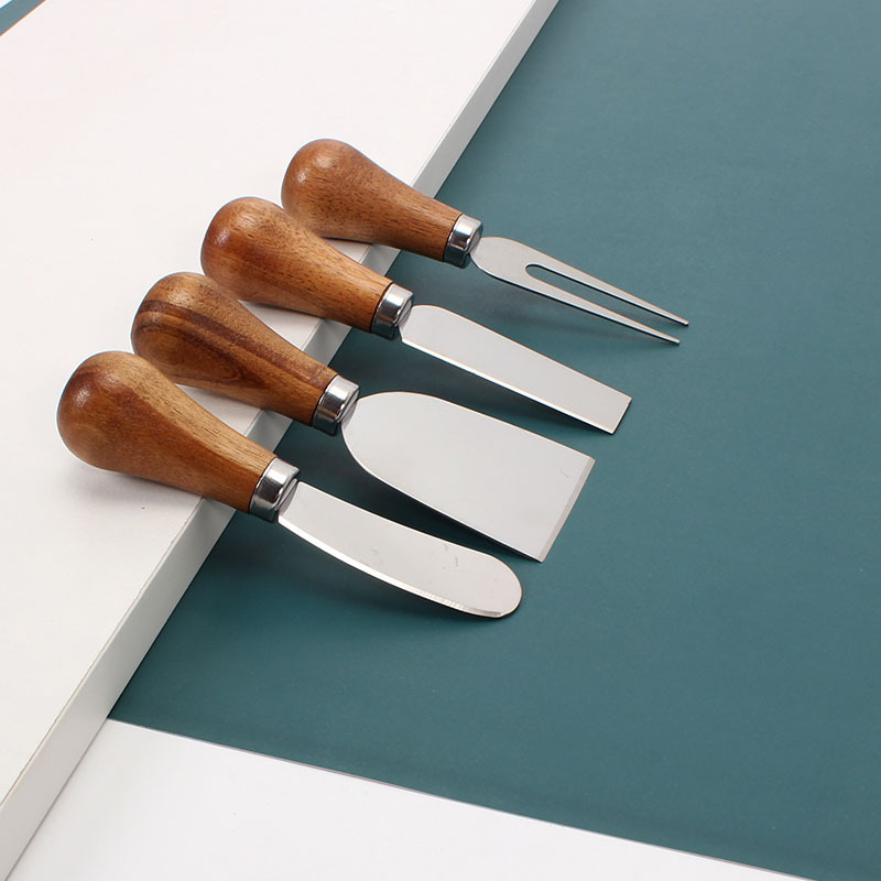 Manufacturer's in-stock vertical acacia wood-handled cheese knife, butter knife, cheese and cheese knife, fork, jam spreading knife details Picture