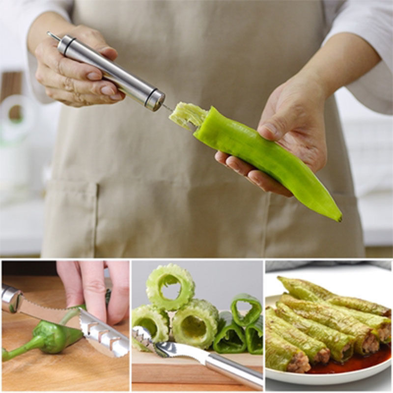 Stainless steel chili core remover, a magic tool for removing the cores of green peppers. Household manual bitter gourd core extraction scraper details Picture