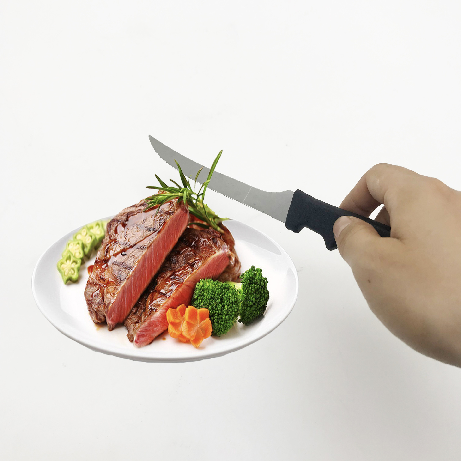In-stock outdoor Western-style steak knife with plastic handle, kitchen bread knife, stainless steel steak serrated knife, and Western cuisine knife Specification drawing